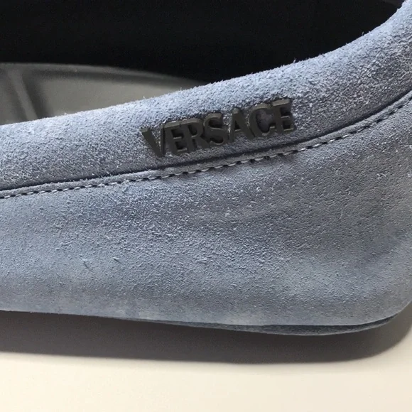 New Authentic Versace Villa Suede Driver Shoes – Blue (Size 47)